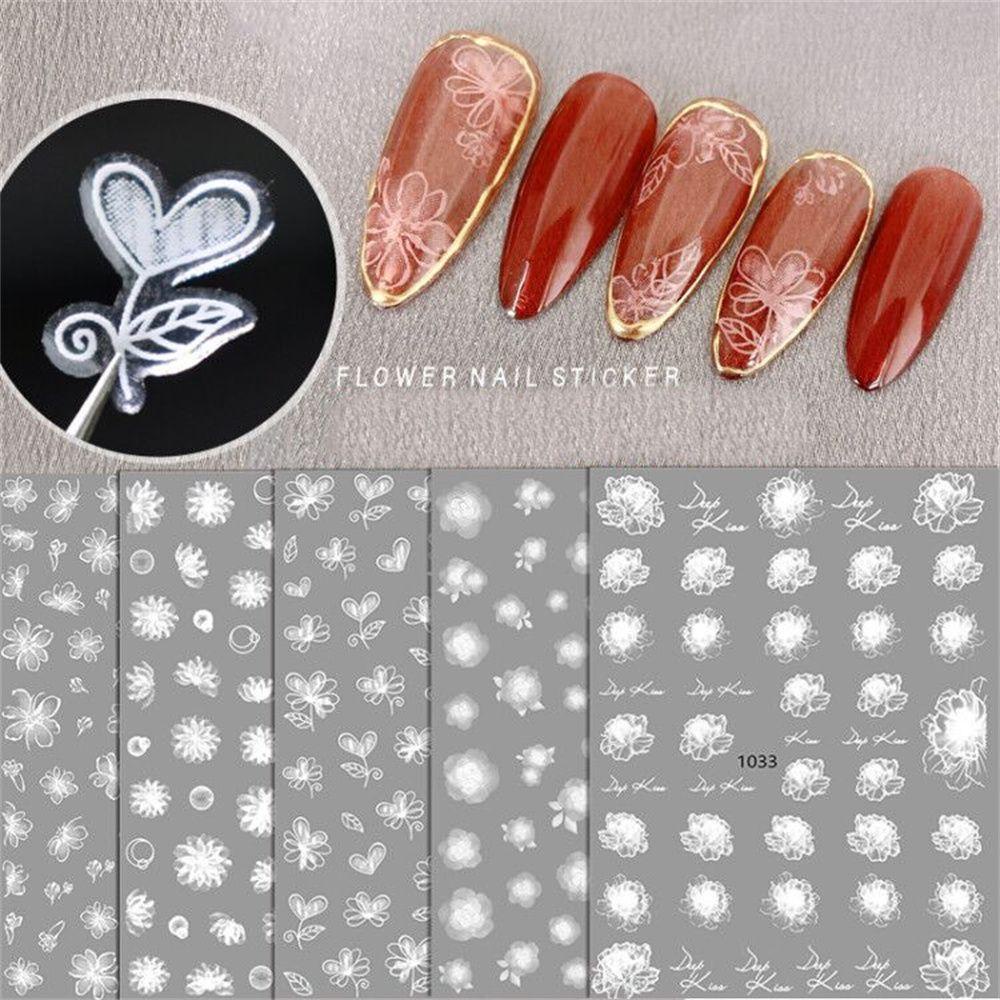 Preva Stiker Kuku Jepang Ultra Tipis Bunga Putih Self Adhesive Nails Art Tip