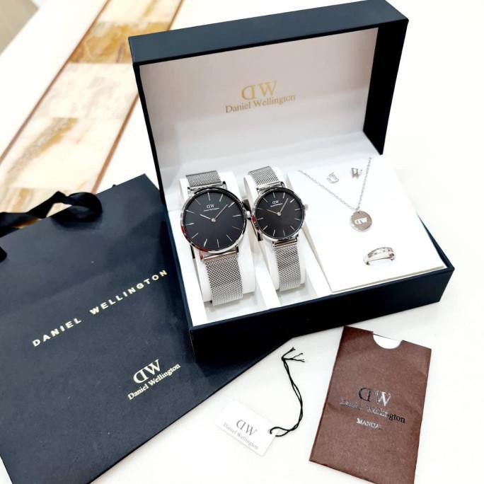 Jam Tangan Couple Dw Paket Rantai Silver Bunga.Shopping.Mall