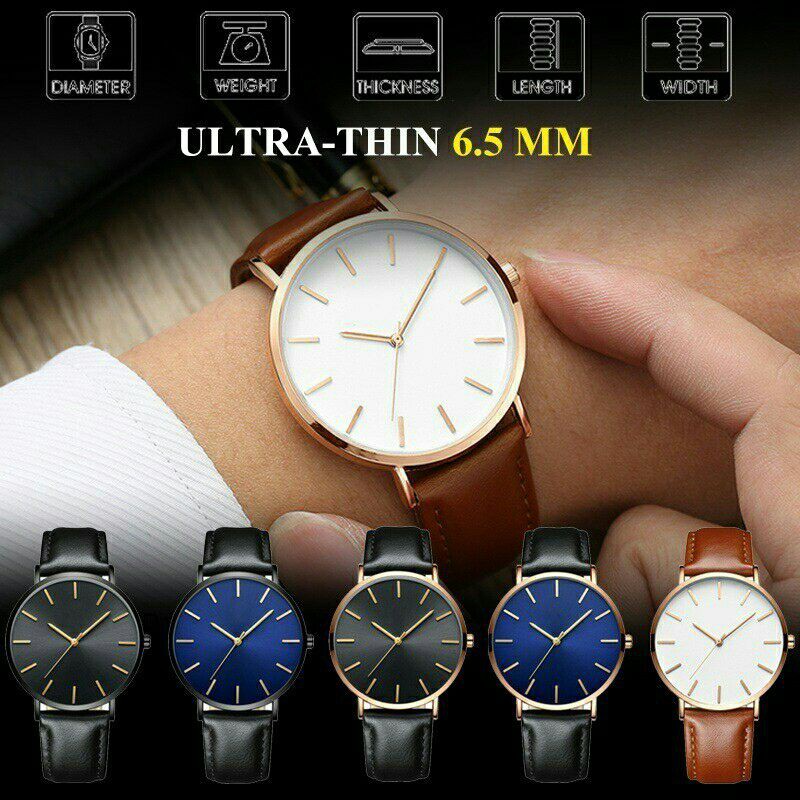 Jam Tangan Pria Dan Wanita Hot Sale 6.5mm Ultra-Tipis Strap Watch Tali Kulit Jam Tangan Quartz