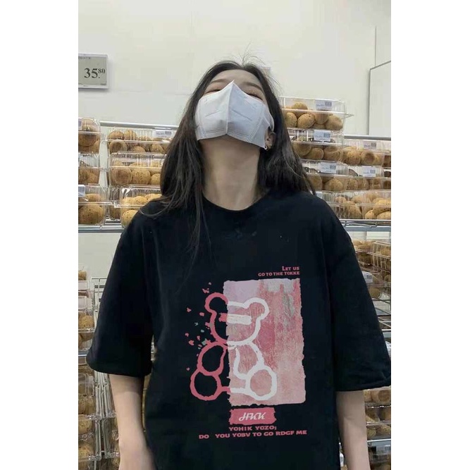 Kaos Lengan Pendek Pink Bear Korean Style/Kaos Atasan Wanita/Baju Kaus Oversize Wanita