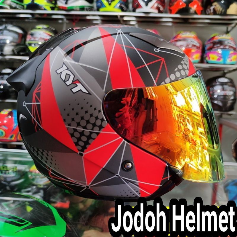 KYT HELM GALAXY SLIDE MOTIF 5 BLACK RED DOF VISOR IRIDIUM RED GOLD