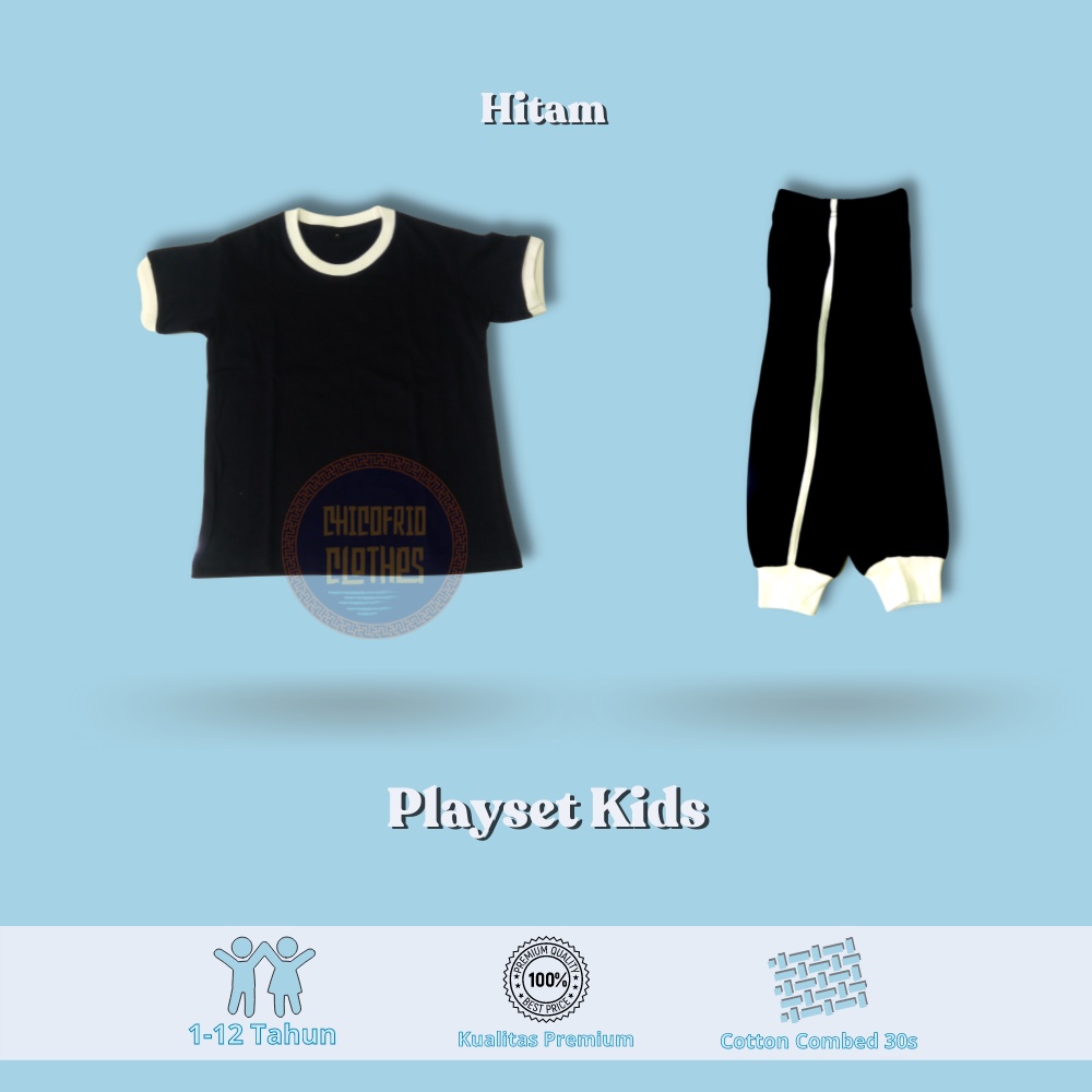 Baju Setelan Playset Anak Perempuan Laki Laki Polos Umur 3 - 12 Tahun Warna Hitam Grosir Ecer