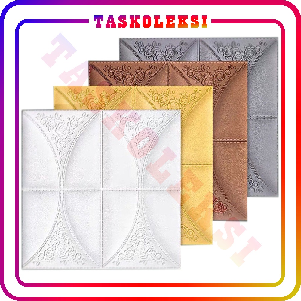 ☛TK☚ Wallpaper Dinding Sticker Foam / Wallfoam Brickfoam 3D Motif Batik Bunga Mawar 35cm x 35cm R782