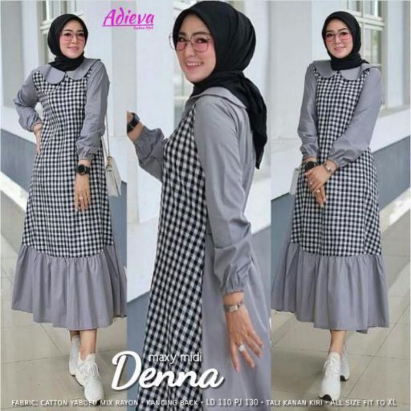 Dena midi dres / midi dres / midi dres kotak2 /midi dres katun/ midi