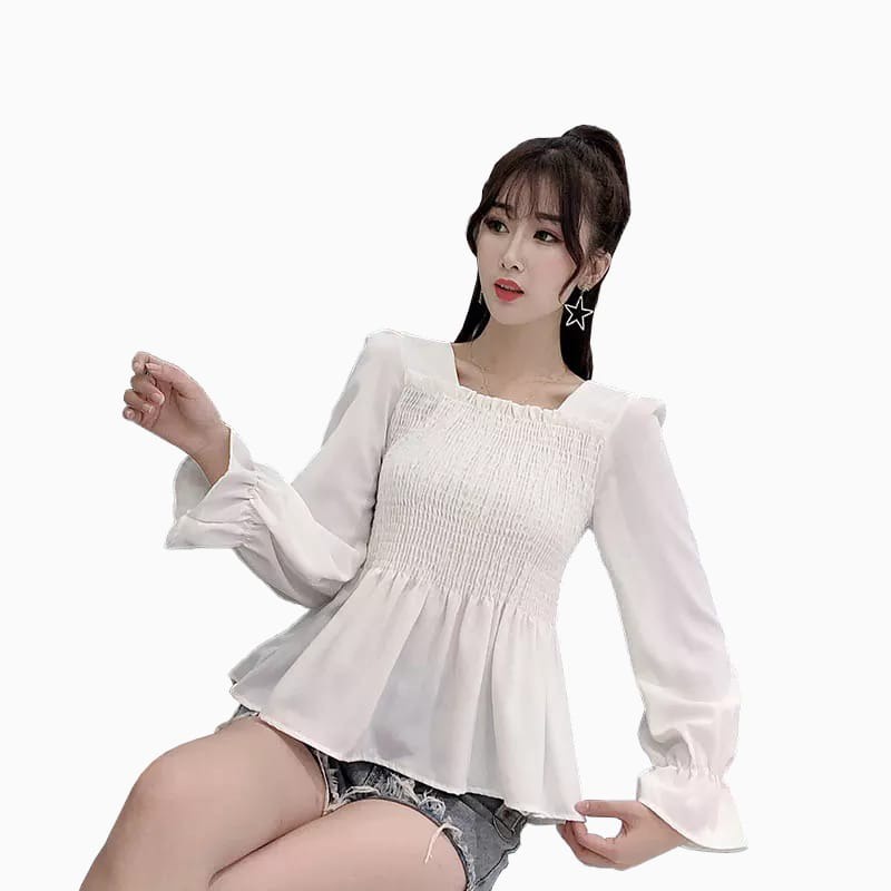 Baju Blus Plisket lengan panjang wanita Gaya Korea model terbaru