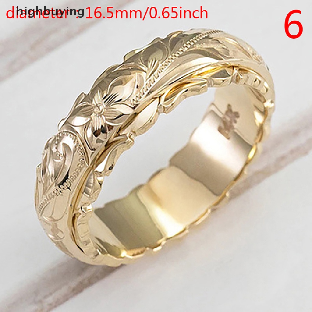 Hbid Cincin Lapis Emas 14k Motif Ukir Bunga Untuk Hadiah Anniversary Wanita