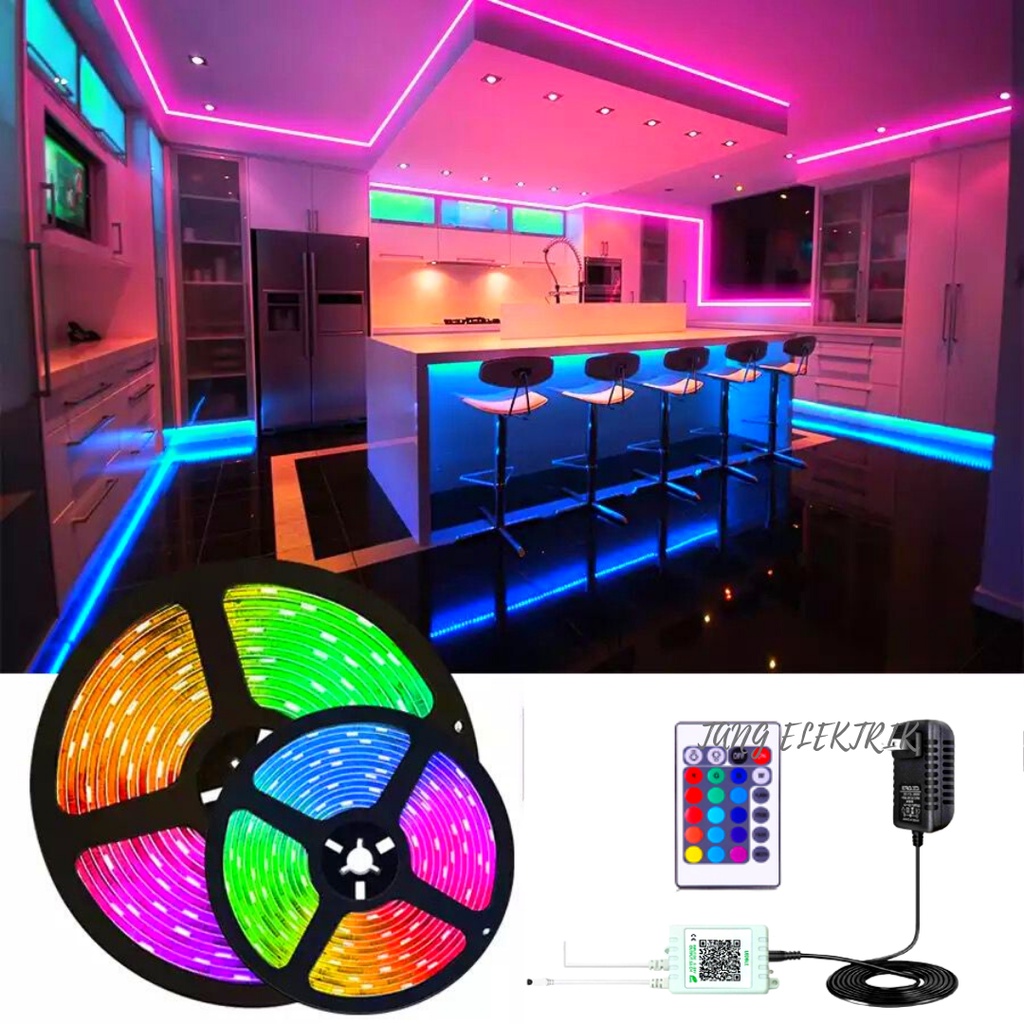 [COD] Lampu Hias RGB Strip light Led Strip RGB 3528 Ip44 Free Adaptor Remote