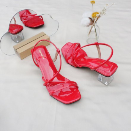 Sandal Hak Tinggi Warna Merah Terang Sendal Haihils Wanita High Heels Cewek Haigh Heal Pesta Murah