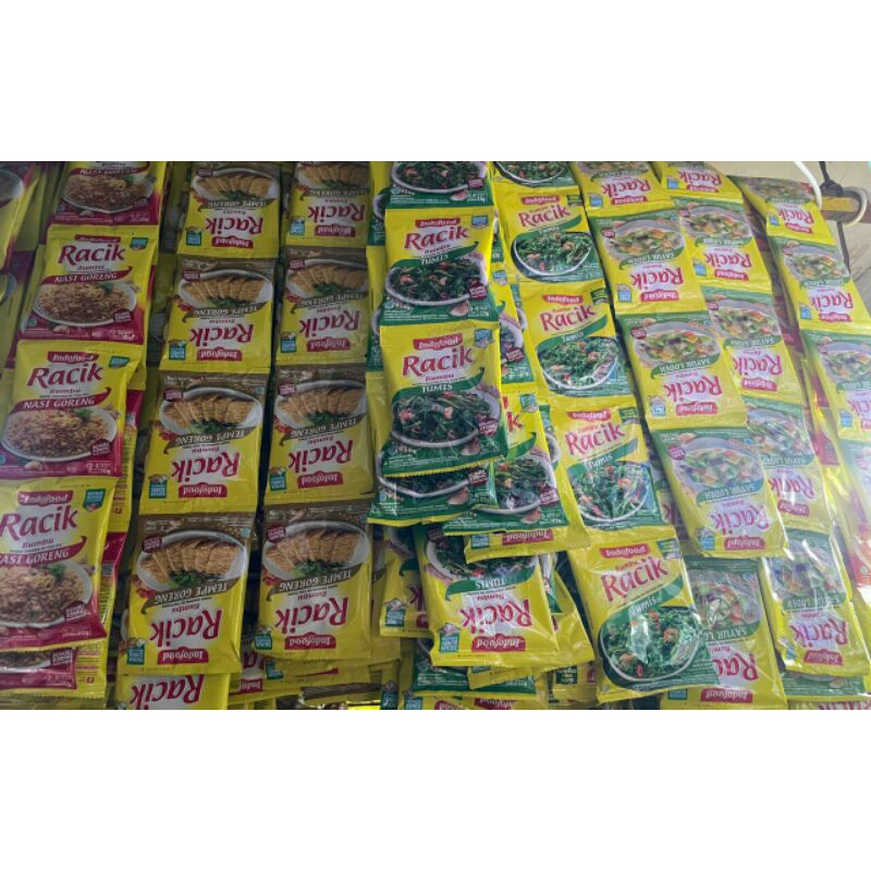 

Indofood Bumbu Racik sayur asem - sayur sop - ikan goreng - ayam goreng - nasi goreng extra pedas - lodeh - tumis - tempe goreng - nasi goreng, 1 Renceng (isi 10 sachet)