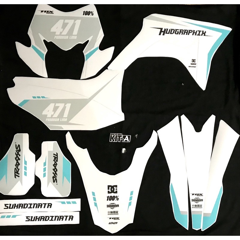 Stiker CRF 150L decal setiker CRF 150L stiker motor Full GRAFIS HITAM BIRU LIST PUTIH D-I2-1378D-I2-