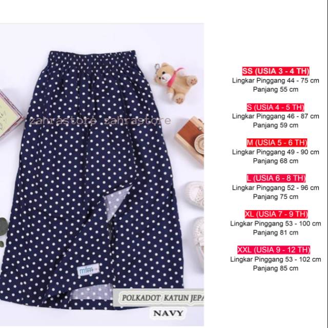 Rok Celana Anak Bahan Katun Jepang Polkadot - MFM Collection