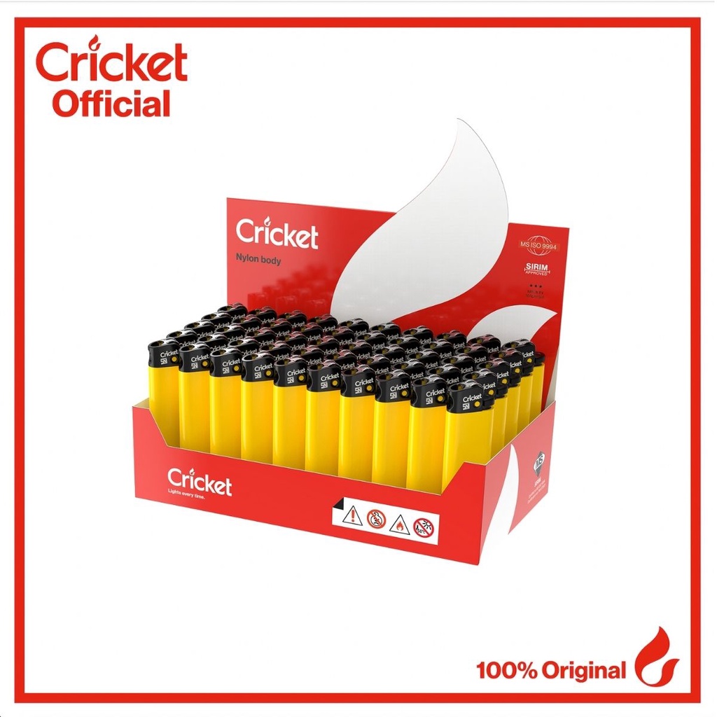 Korek Api Cricket Seri Polos Kuning (50 Buah)