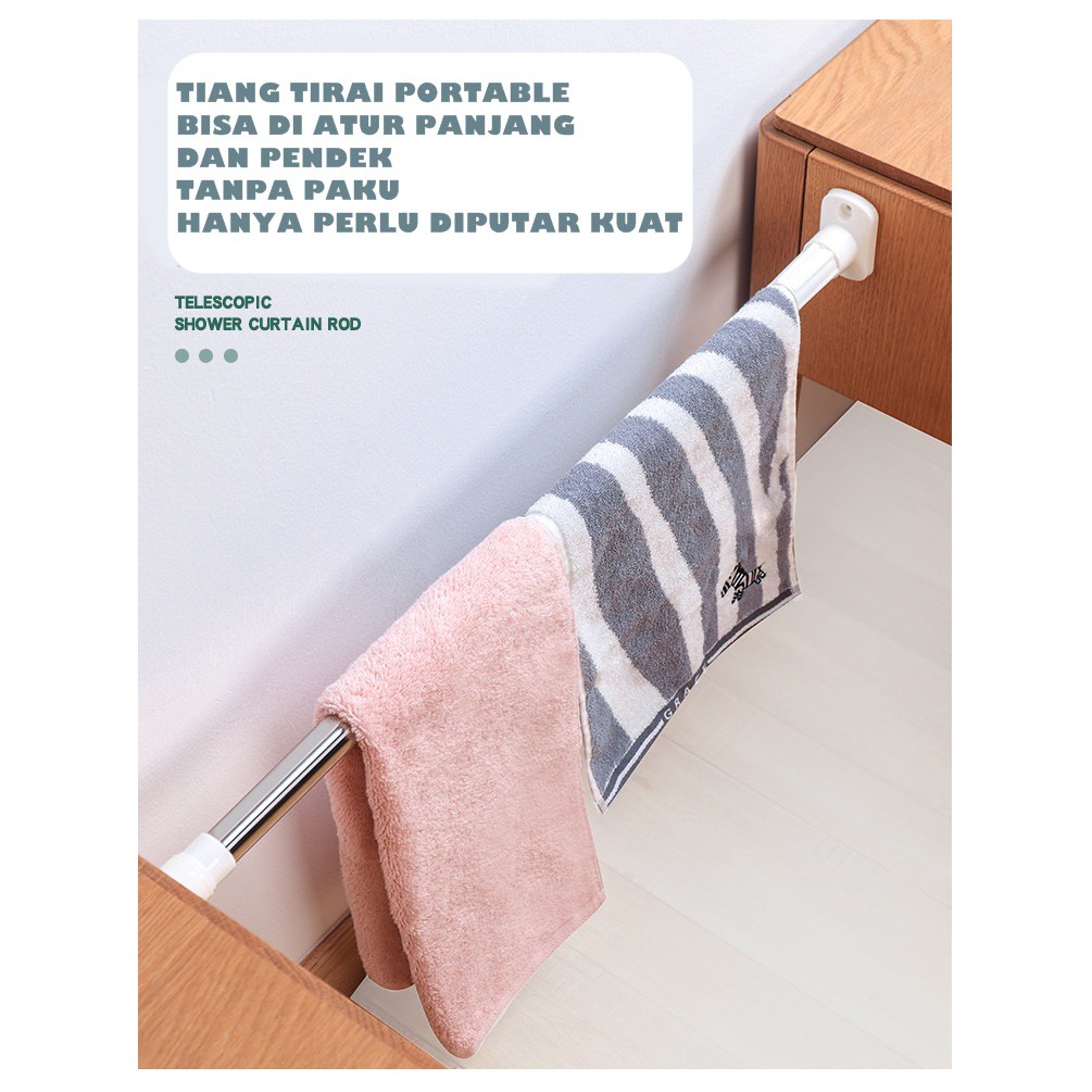 [H 118] 92-164cm Tiang Stainless Gorden tanpa paku tiang shower curtain tongkat batang tirai