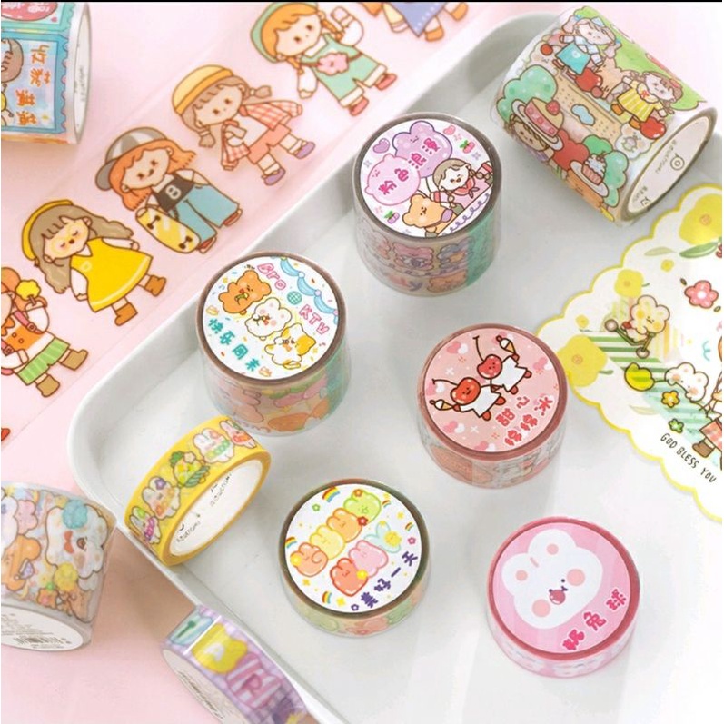 

Selotip PET Waterproof Sticker Washi Tape Lucu Kartun Beruang Perempuan Long Washi Tape Aesthetic Decor Journal Bujo ST22 - DOAEJO