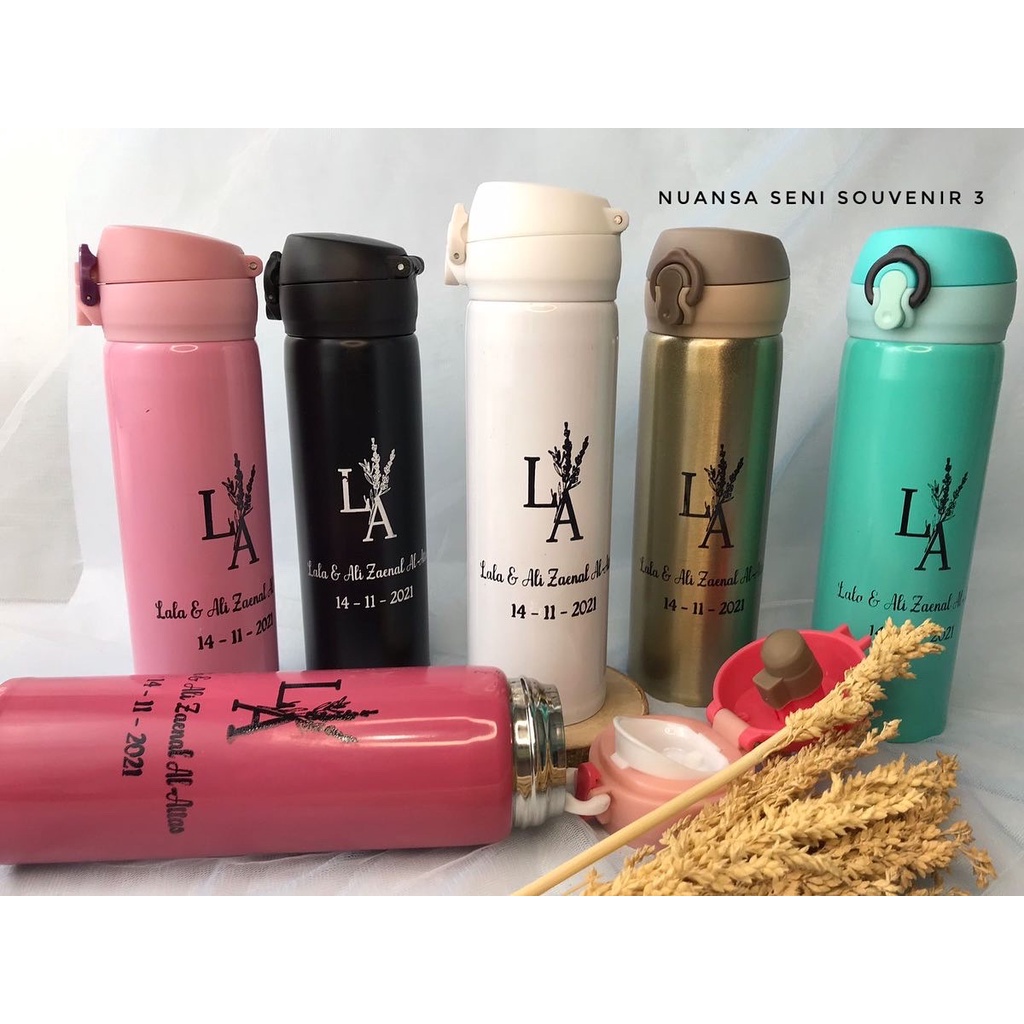 Souvenir Pernikahan Botol Minum Niagara Termos Stainless 400ml Tumbler Botol Kancing Warna Sablon