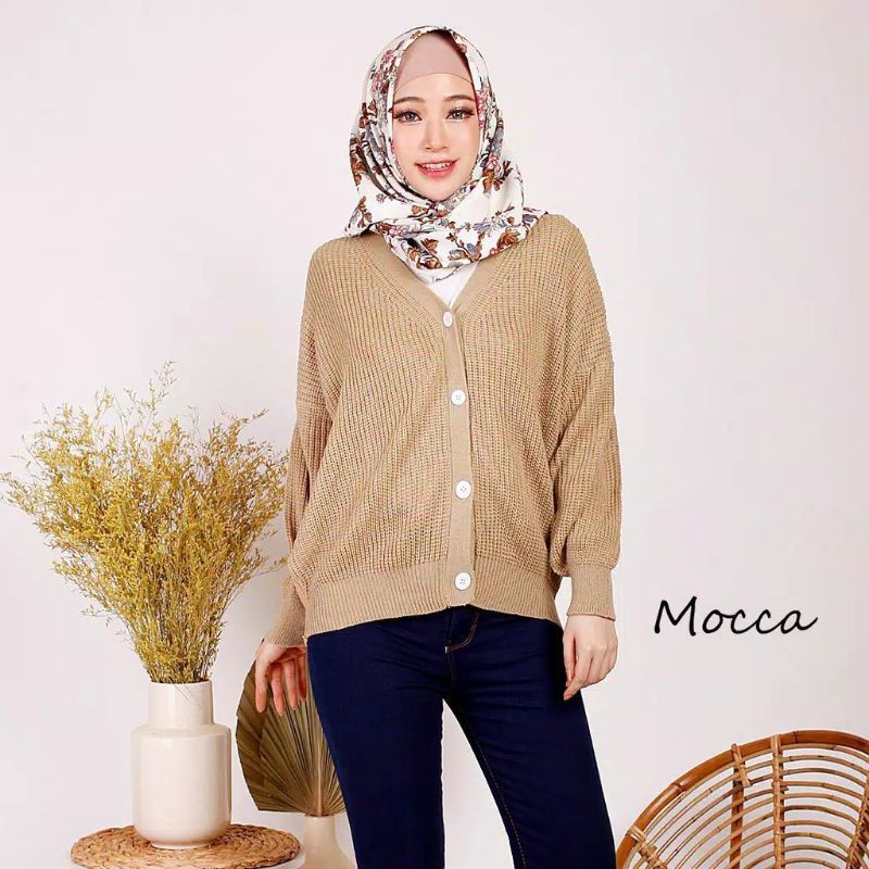 CARDIGAN RAJUT CARRA PREMIUM 7 GATE BAHAN TEBAL-Cream mocca