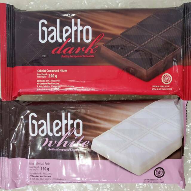 

Coklat Batangan / Coklat Compound Galetto Dark / White Chocolate 250 Gr