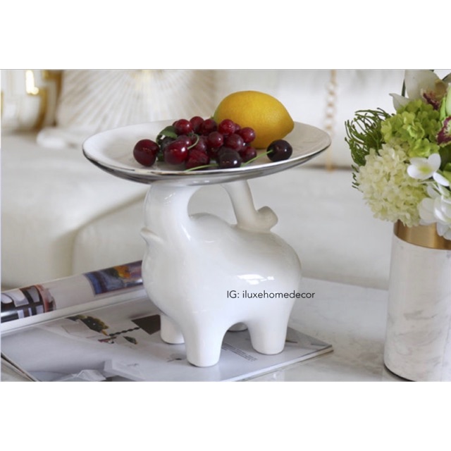 Jual Elephant Ornament Patung Gajah Patung Panjangan Fruit Bowl Serving Plate Pajangan