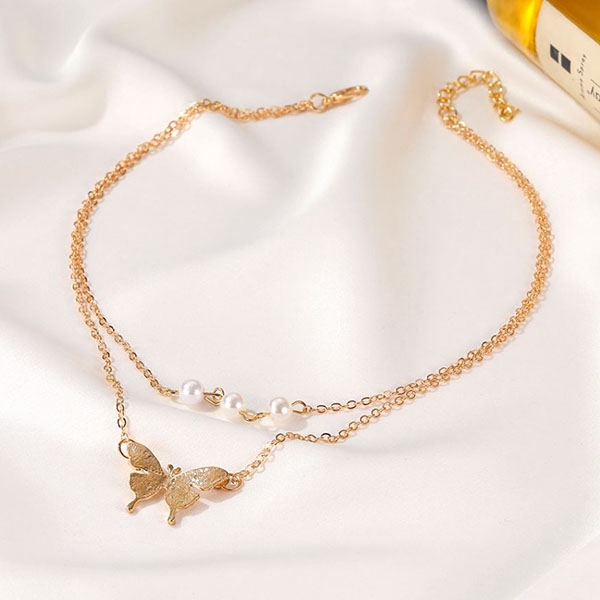 kalung double layer kupu kupu butterfly pendant necklace jka193(3f4)