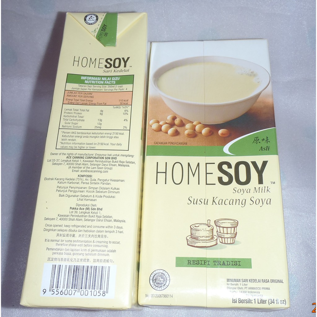 

Sari Kacang Kedelai Homesoy rasa Original @1 Liter, exp 11fen21