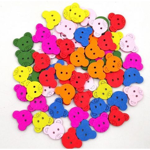 Kancing Kayu Dua Lubang - Bear Face Style (10pcs)