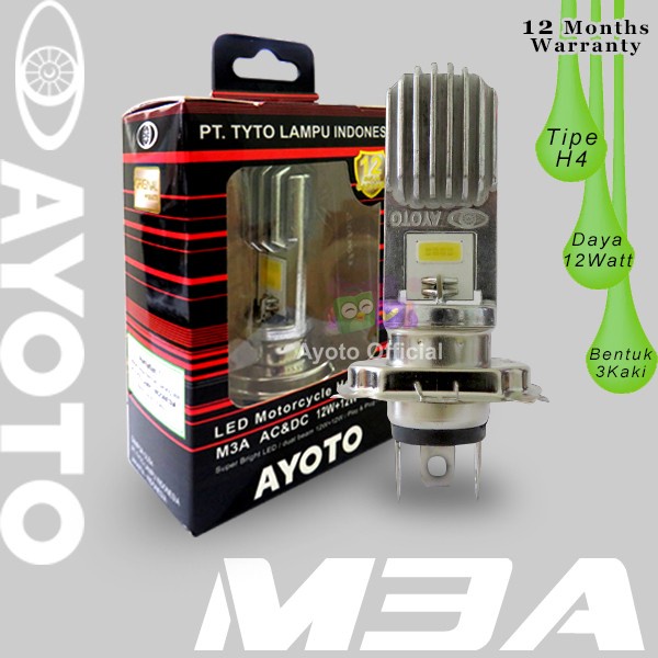 LAMPU DEPAN AYOTO M3A 2LED H4 PUTIH AC DC 12W+12W TYTO