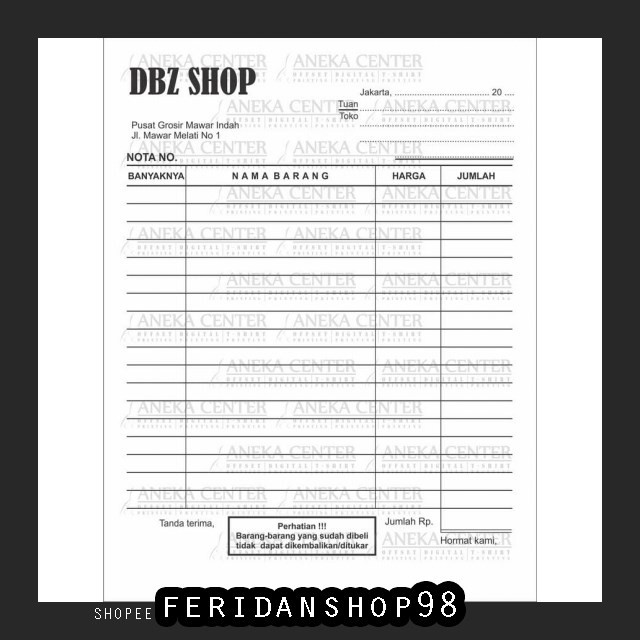 

FS52 BUKU KEUANGAN CETAK NOTA BON ATK 2 RANGKAP PLY CARBONLESS TANPA KARBON BY FERIDANSHOP98