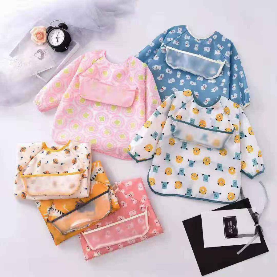 celemek bayi slabber plastik untuk bayi cover penuh lengan panjang