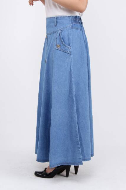 (4 Warna) Rok Panjang Jeans Wanita Model Mekar Rok Muslimah-6