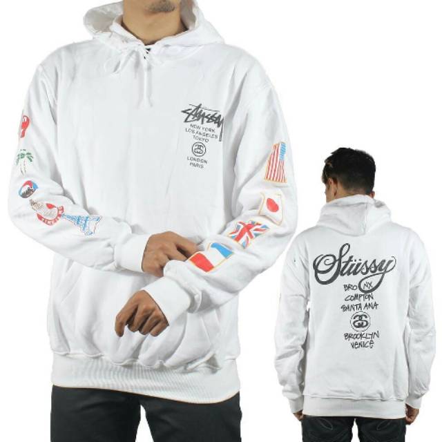 stussy white hoodie