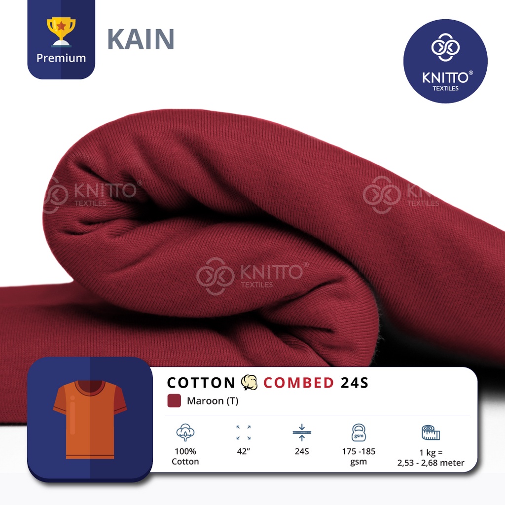 Gt KAIN Cotton Combed 24S Maroon ( BAHAN KAOS ) - Knitto