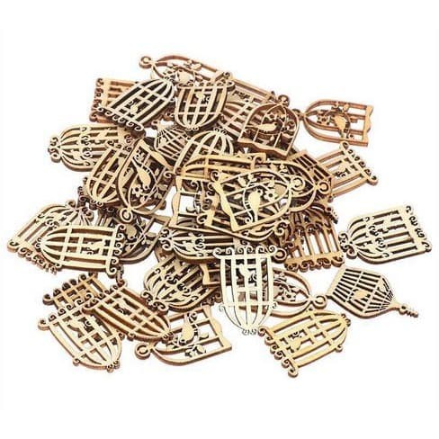 Wooden Embellishments - Bird Cage Shape (20pcs)