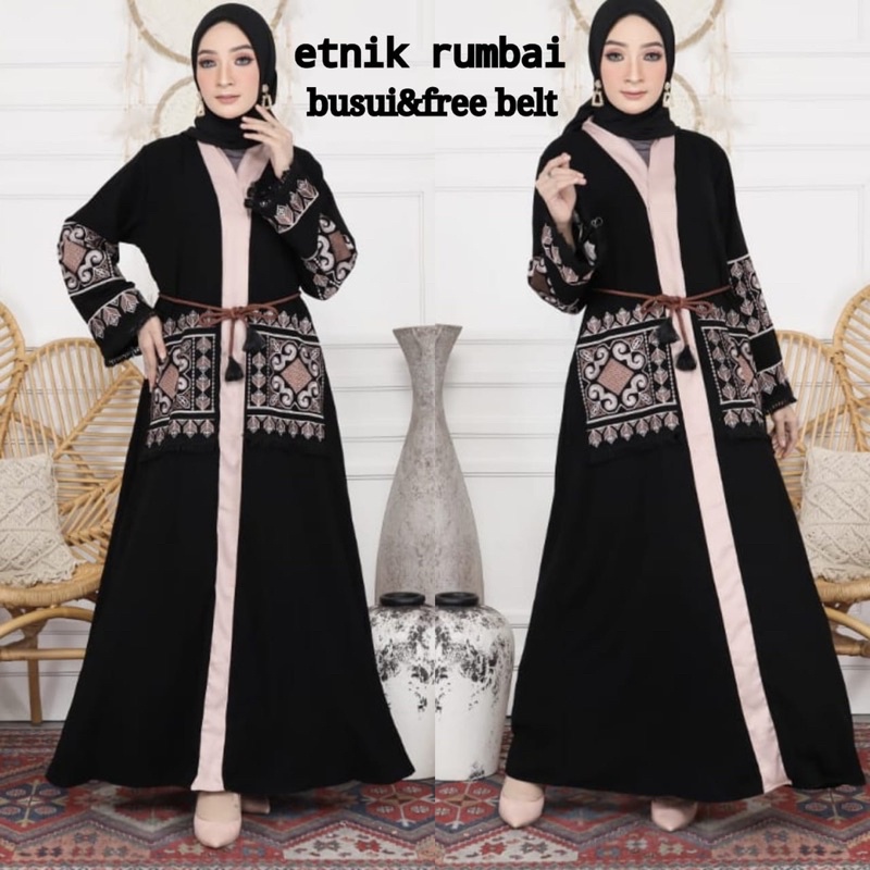 Abaya Mewah Busui Dubai Saudi Dress Gamis Remaja Pesta Turki Hindi Arab Etnik Rumbai Free Belt