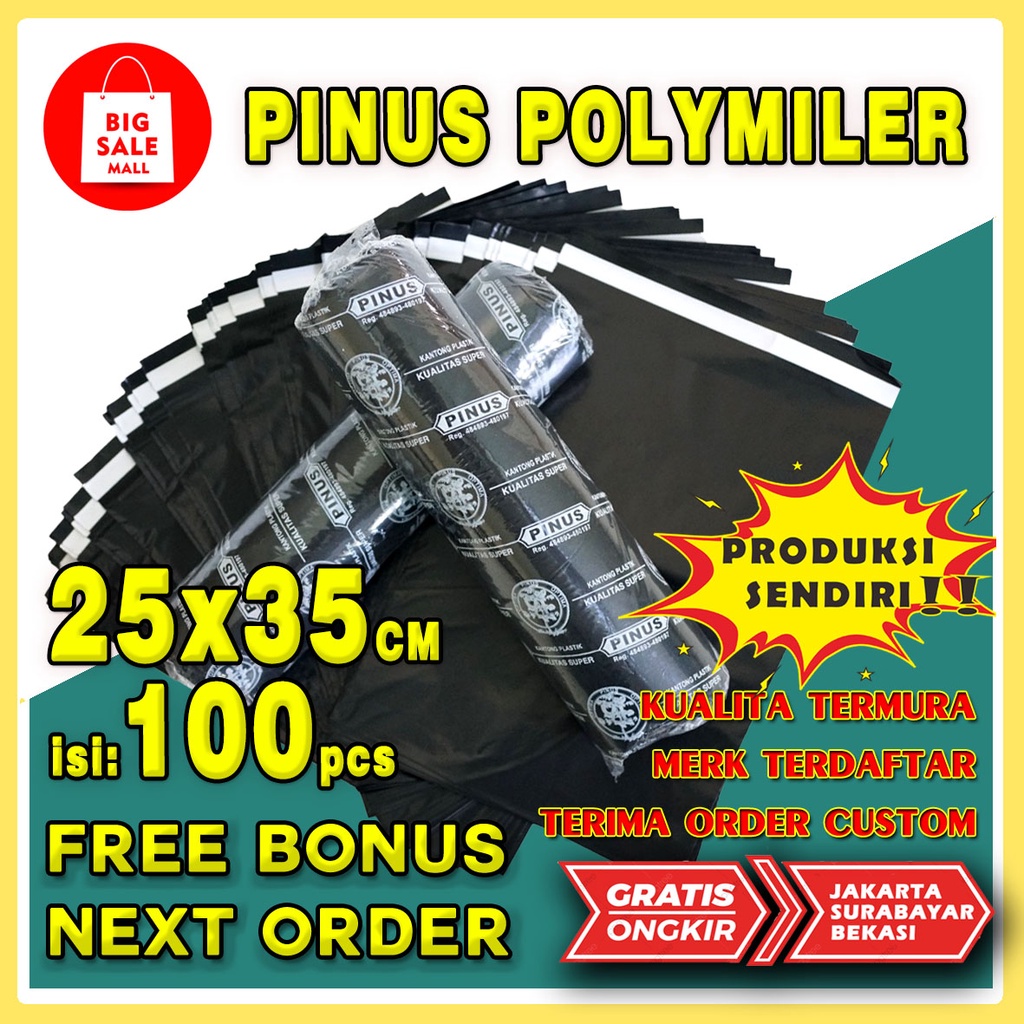 Pinus Kantung Plastik Polymailer 25X35CM isi100pcs Olshop Packing Lem Perekat Tebal Anti Sobek Pinus Ekonomi termurah