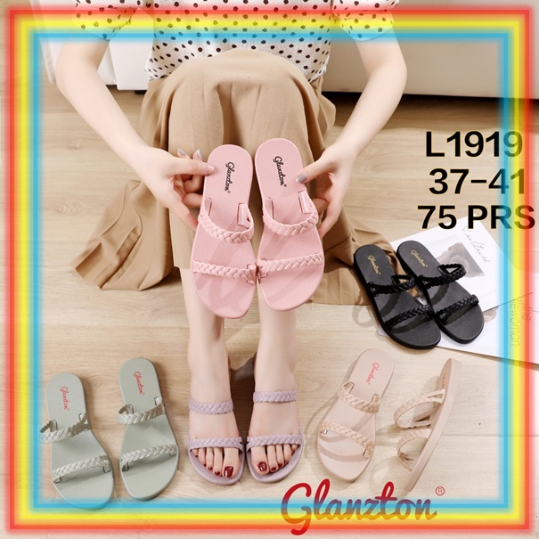 L1919 Sandal Selop Karet Wanita Ban 2 Anyam Sendal Slop Cewek Ban Kepang Sandal Flat Import Glanzton