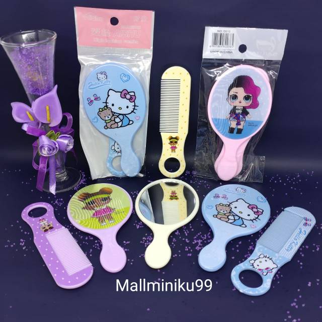 Kaca dan sisir set -  cermin mini set  sisir / kaca gagang kecil / kaca make up Ledi mart