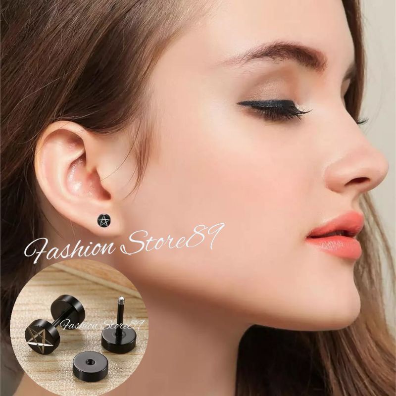 Anting Roda Romawi  Pria Wanita Anting Titanium antikarat Terlaris Gold Silver Hitam