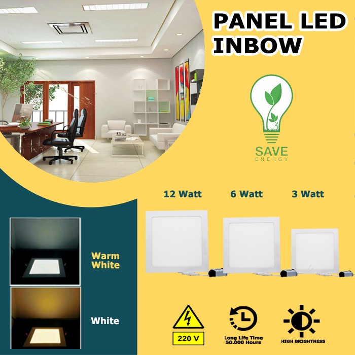 Lampu Downlight LED / Lampu Panel LED Inbow 3W 6W 12W Kotak