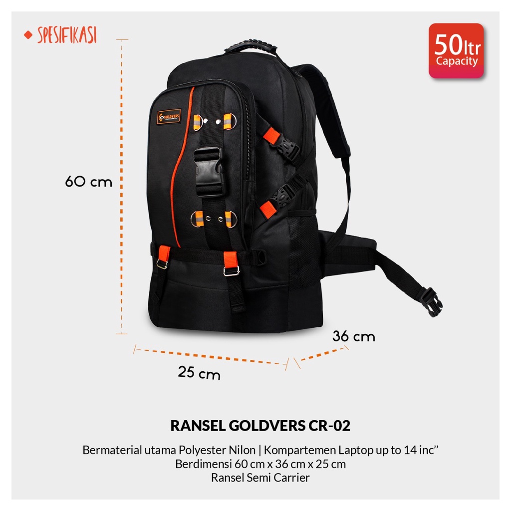 Tas Gunung Tas Ransel cerier 50 Liter ukuran Jumbo Tas Ransel Pria Tas besar