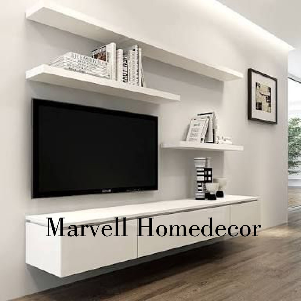 Backdrop TV Kabinet Putih Minimalis + Rell Laci Hubben Interior Design