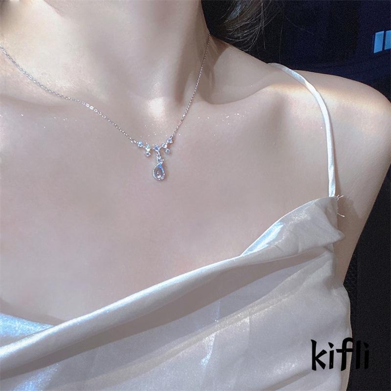 Kalung Desain Water Drop Aksen Moonstone Untuk Wanita