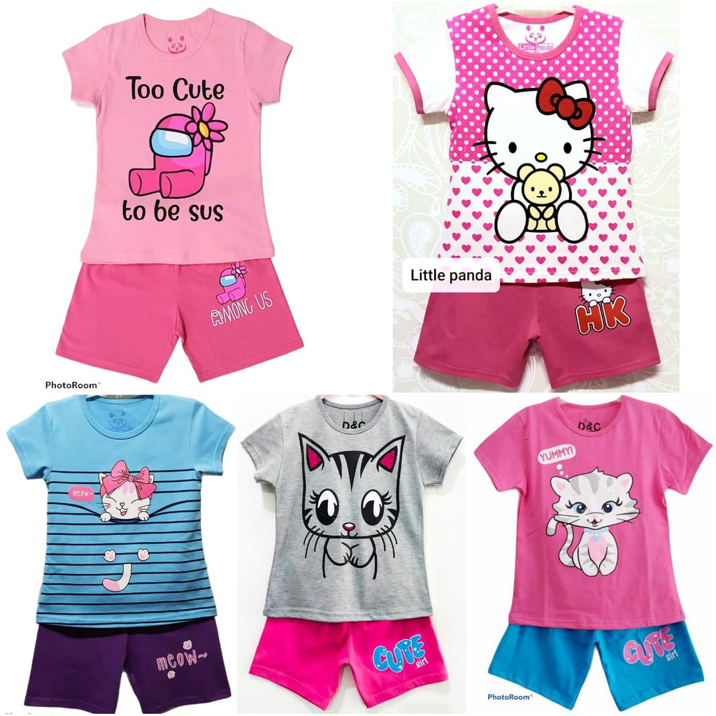 Baju setelan kaos anak  perempuan  karakter marie  cat kucing 