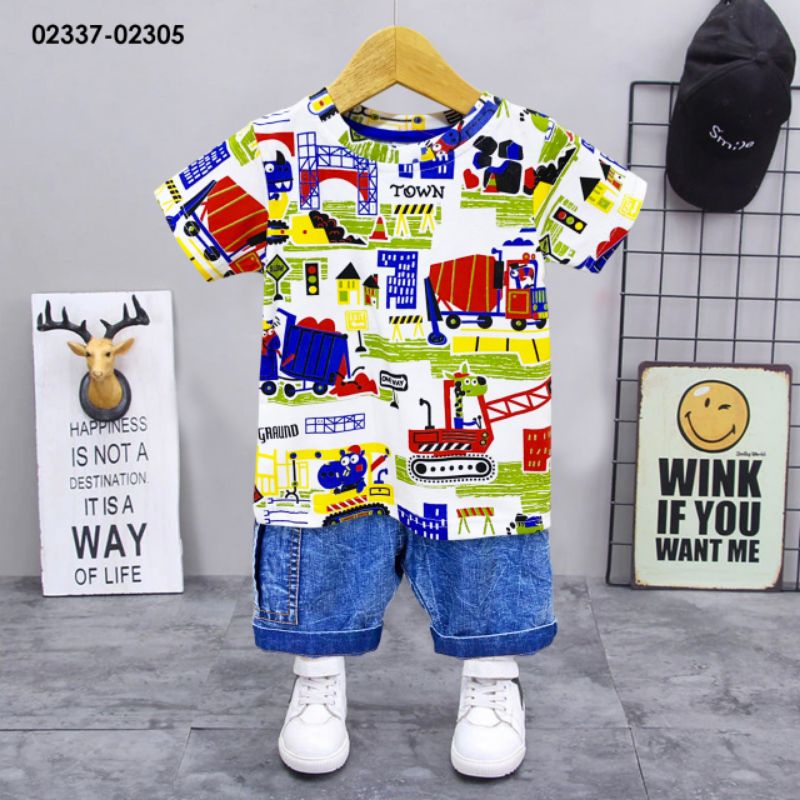 BAJU SETELAN ANAK COWOK IMPORT AISON 0-6 TAHUN MOBIL/SETELAN KAOS ANAK LAKI LAKI POLO AISON