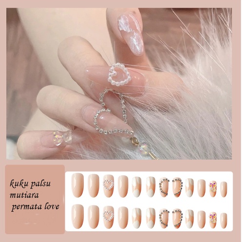 Kuku Palsu Pengantin 3D Free Lem Fake Nail Art Wedding Murah Premium Kuku MUA permata baris