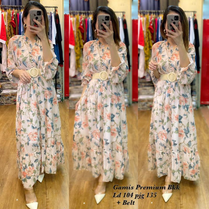 Real pic ORIGINAL dan Termurah Maxi Dress zara Ceruty Bangkok + Belt /Gamis bunga Ceruty full furing