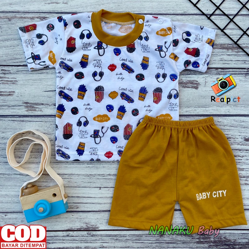 Setelan Baju Bayi Setelan Piyama Bayi Lengan Panjang Kancing Bahu Usia 3-12 Bulan Anababy