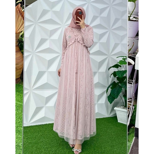 Gamis Ozias Nindi Brukat import Rompi Dres Kondangan / Gamis remaja kekinian Dress Lebaran Terbaru