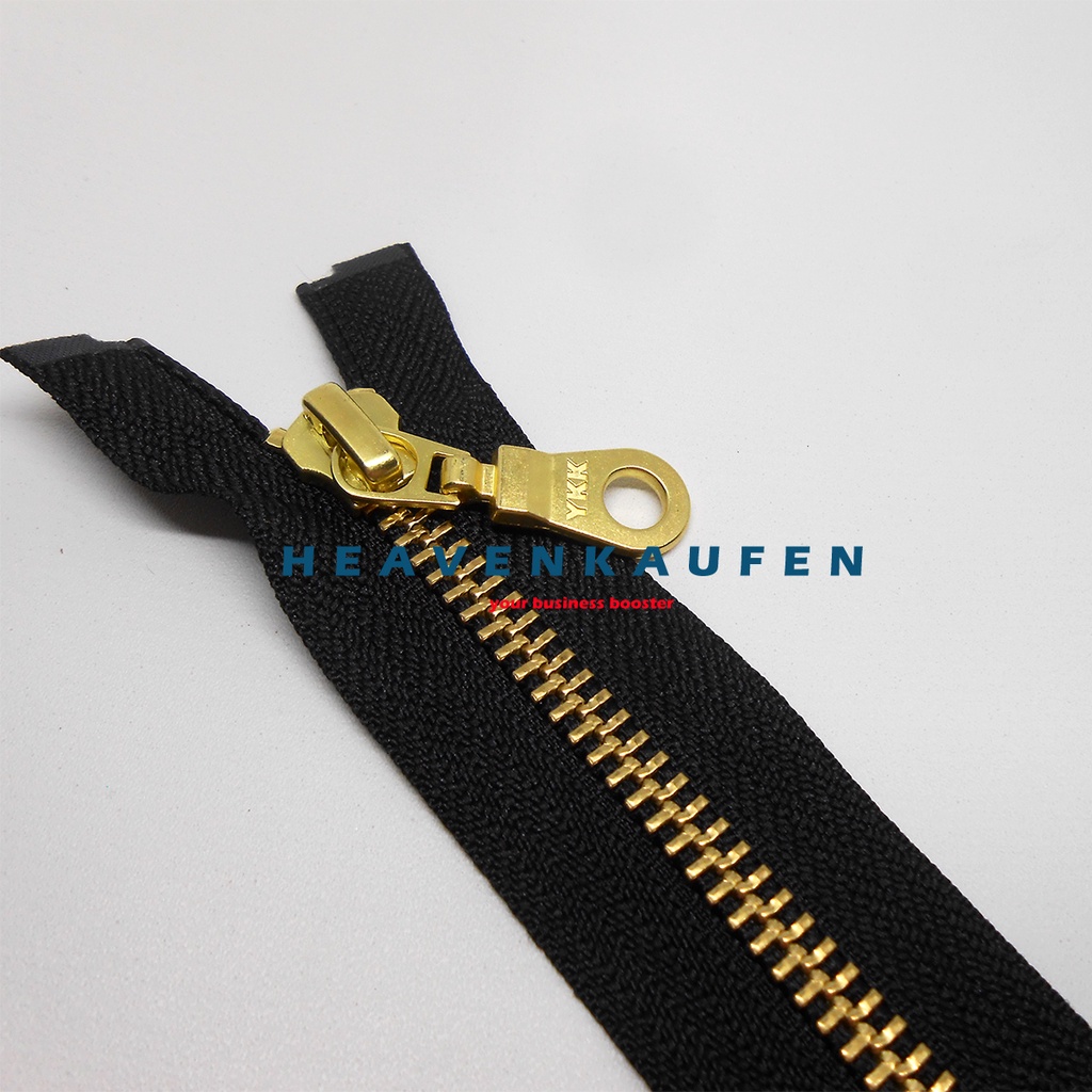 Resleting Zipper Jaket YKK 75 cm Atau 30 inch Hitam - Gold Emas Set Open - End Slider Oval