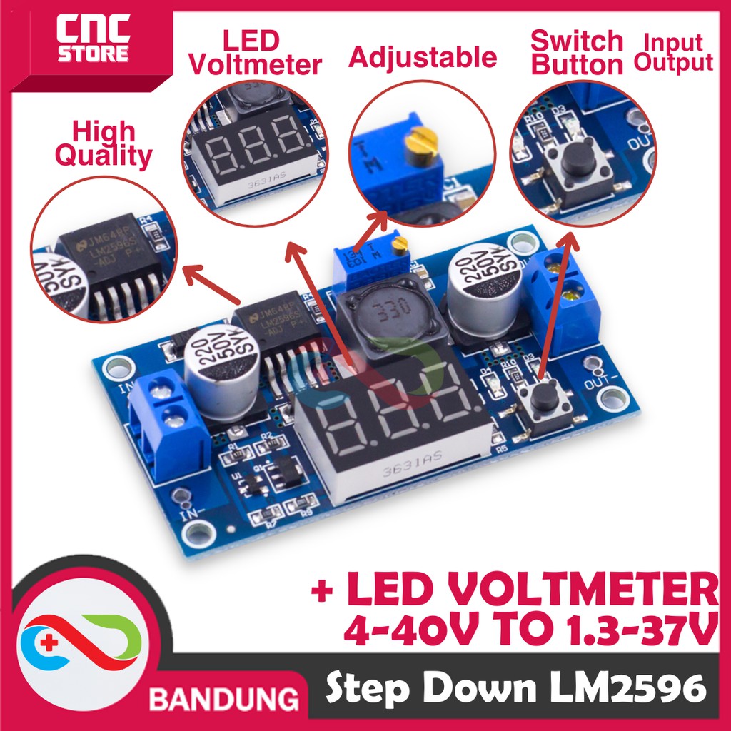 LM2596 DC-DC ADJUSTABLE STEP DOWN 4-40V to 1.3-37V LED VOLTMETER