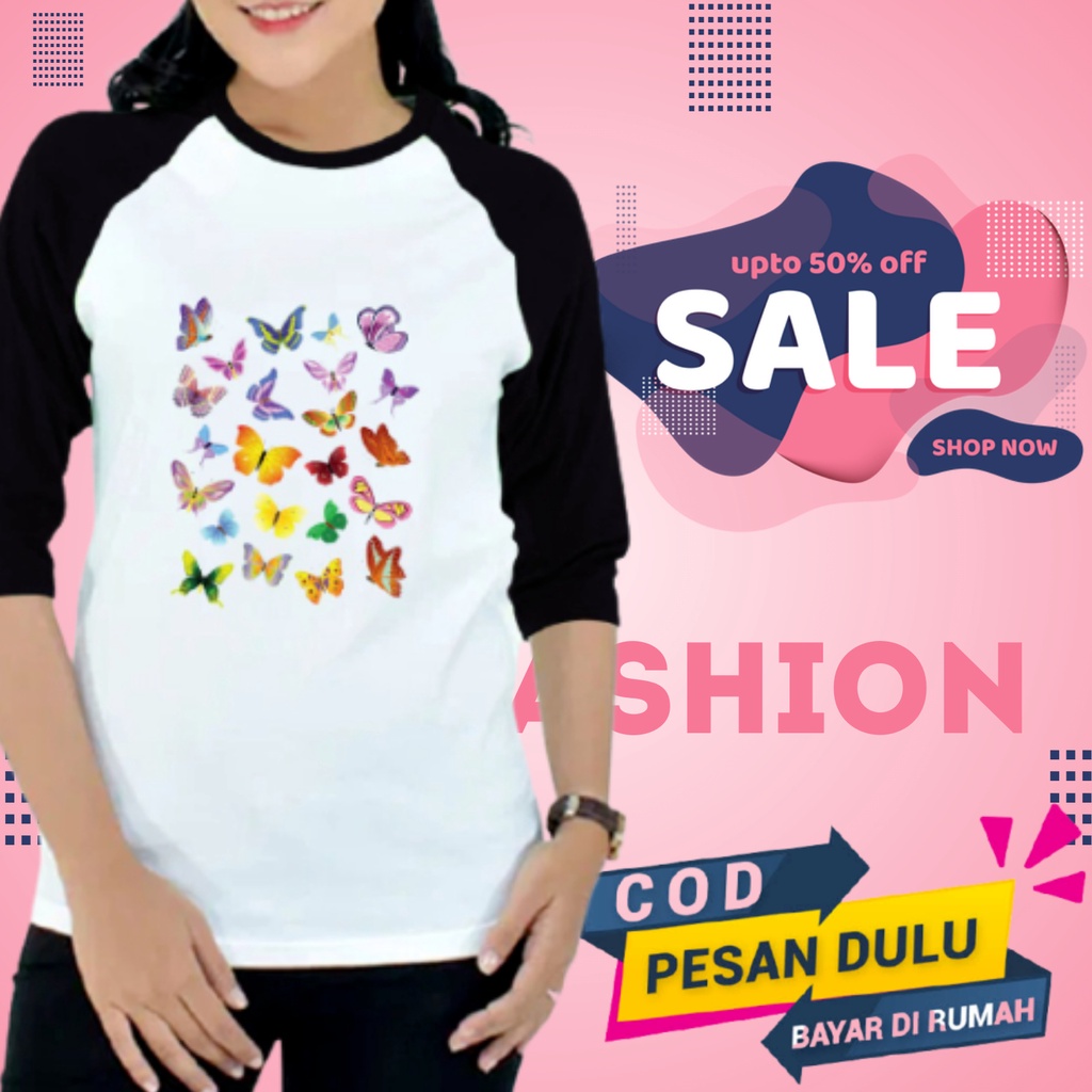 Baju Kaos Raglan Cewek Cowok 7/8 Baju Atasan Jangkis Raglan Distro Tshirt Pria Wanita Jangkis Jumbo